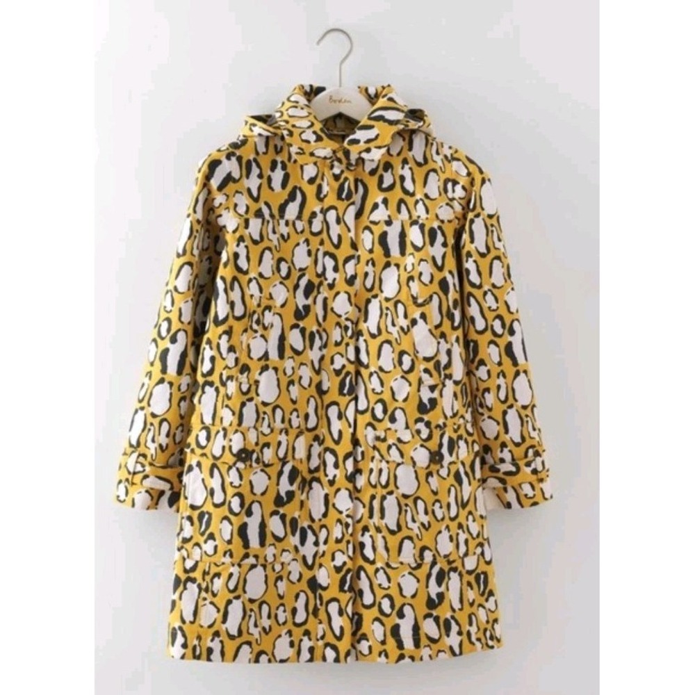BODEN Coat Yellow‎ Leopard Print Mac Jacket Sz 6P Maximalist Artsy Animal Trench